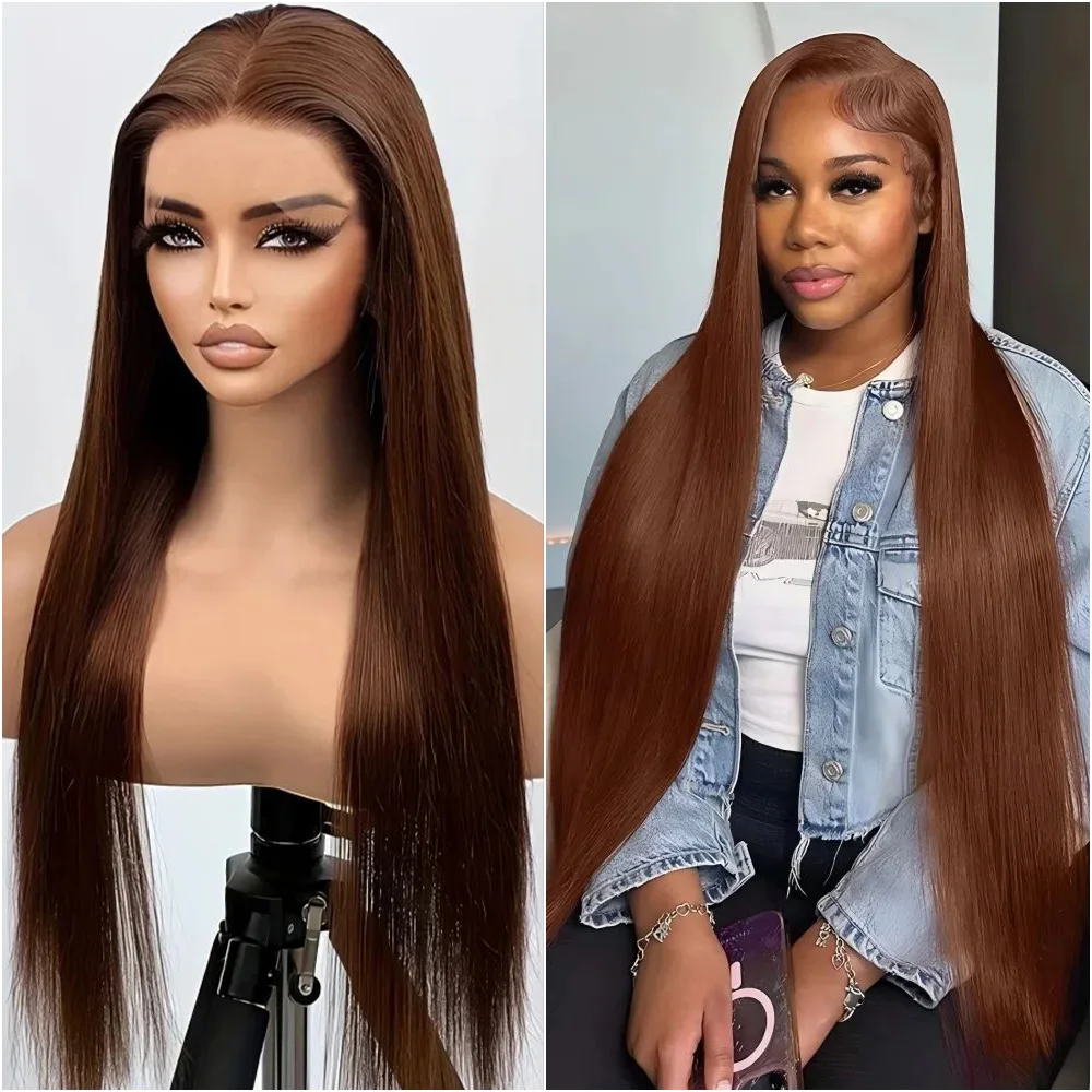 

Шоколадно-коричневый парик с HD-кружевной передней частью 13x6, прямые волосы, 100% натуральные человеческие волосы, плотность 200%, окрашенный, предварительно прорезанный, бразильские парики для женщин