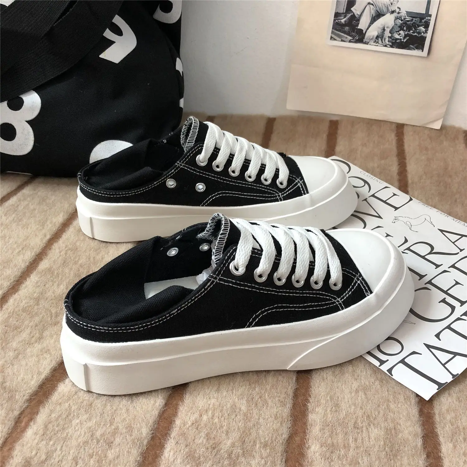 Women's Shoes Round Toe Female Footwear Canvas White High On Platform Stylish Offer New Arrival 2024 Cheap Low Price Urban