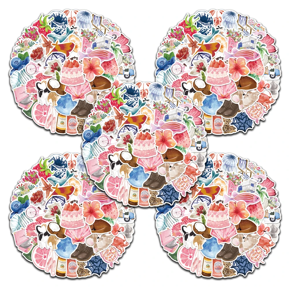 

5 sets Romantic Aesthetic Cute Cartoon Flowers Food Stickers For Luggage Guitar Laptop Guitar Phone Waterproof Vinyl Decals