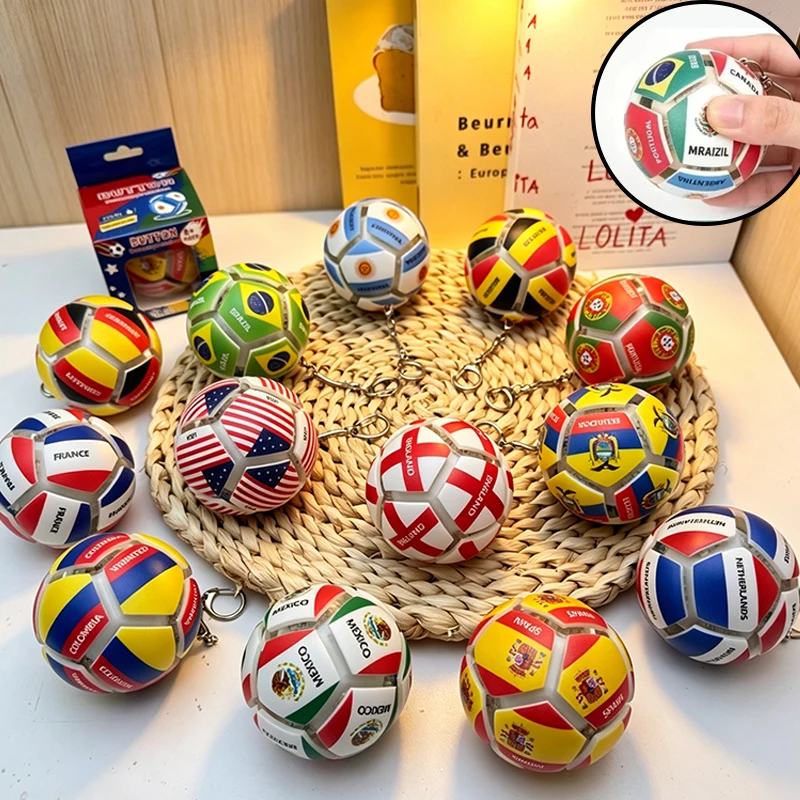 Mini Circular Flag Football Keychain Button Safe Multicolored Relieve Tension Soothe Mood Stress Fidget Toy Adults Portable Gift