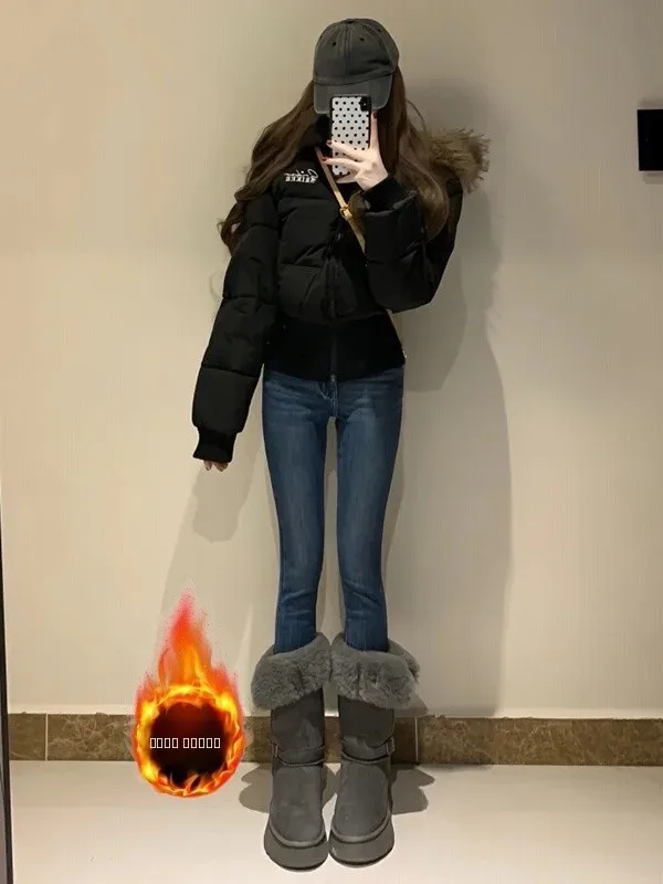 

Женские джинсы-карандаш с флисовой подкладкой в стиле ретро, зима 2025, новые, облегающие, эластичные, с расклешением, утягивающие, с высокой талией, из денима