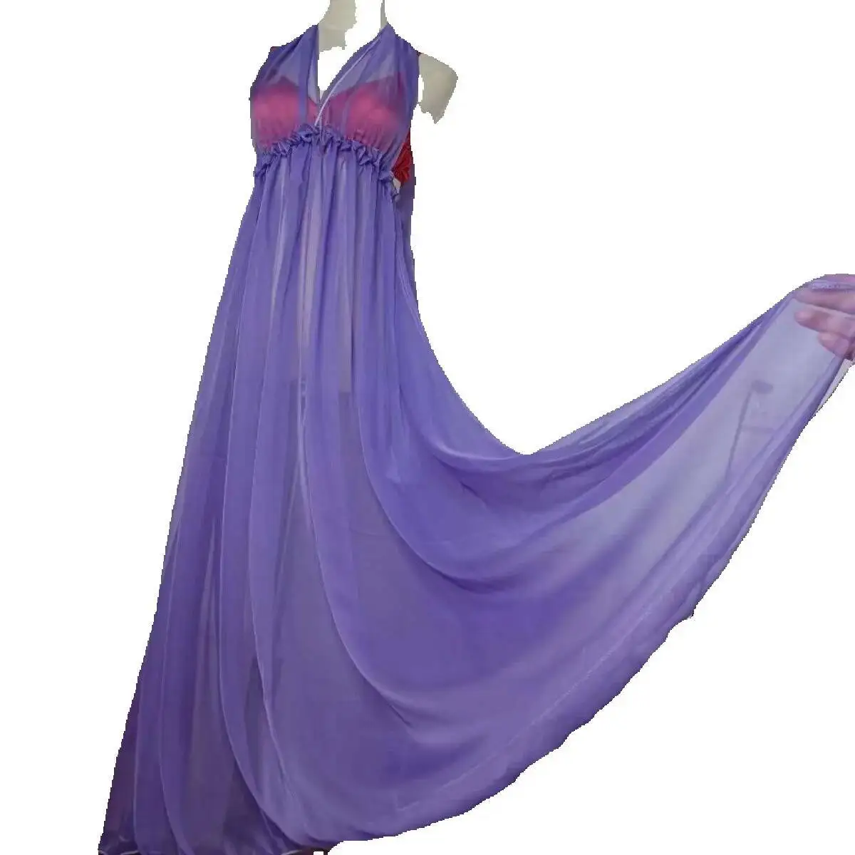 

Unisex Ruffles Tulle Mesh Sleeveless Dress Loose Maxi Dress Plus Size Sleeping Pajamas Robe