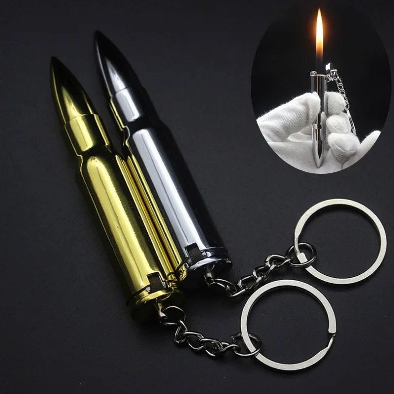 

Creative electroplating bright chromium bullet pendant grinding wheel open flame lighter pointed bullet personalized lighter