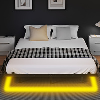 Bed Frame 140 x 200 cm With Slatted Frame, LED, Floating Design, Modern Metal Double Bed, Robust, Black (Without Mattress)