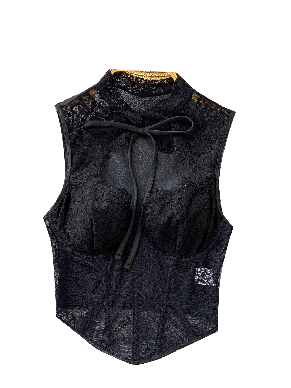 Sexy kanten crop top uitgehold gordel svel slim fit vest voor jonge vrouwen woon-werkverkeer sle normale lengte overhead sluiting