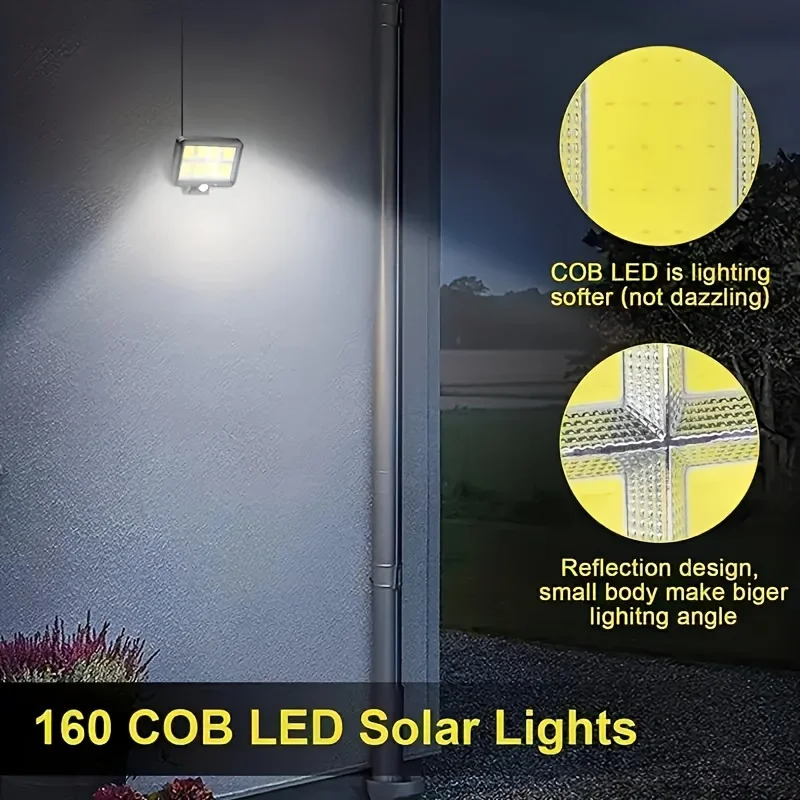 160 LED Solar Wall Sconces, IP44, Outdoor Solar Garden Wall Sconces with 3 Lighting Modes, Motion Sensor Solar Spotlights