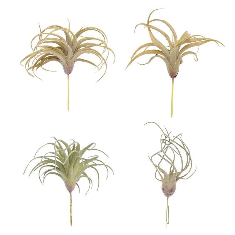 Confezione da 4 piante artificiali di erba di ananas fiori finti Faux floccaggio Tillandsia Bromeliads Home Garden Decor