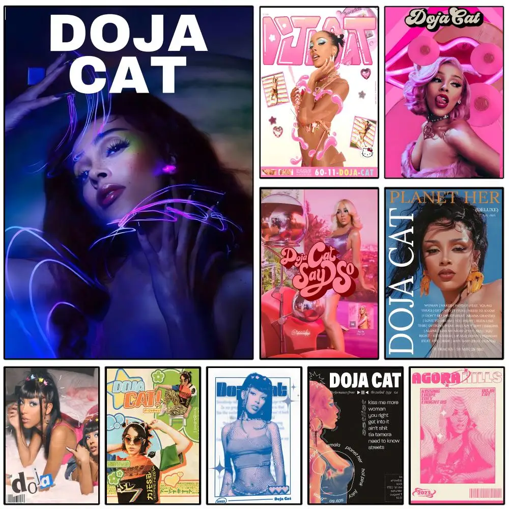 Newly Pop Rapper Doja Cat Single Poster Self-adhesive Art Waterproof Paper Sticker Coffee House Wall Decor