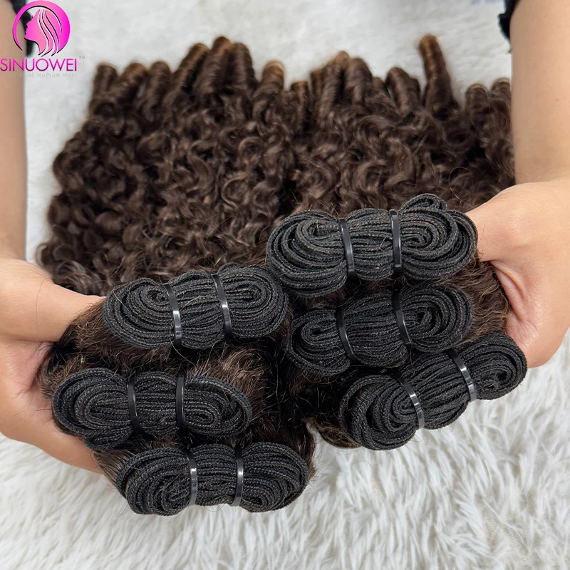 Chocolate Brown Burmese Curly Human Hair Bundles with Lace Closure, 4 Pack
