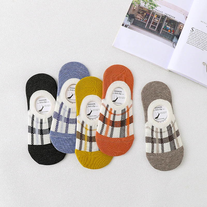 5 Pairs New Women Cotton Breathable Boat Socks Plaid Summer Lightweight Thin Cotton Fresh Female Low Cut Casual Invisible Socks