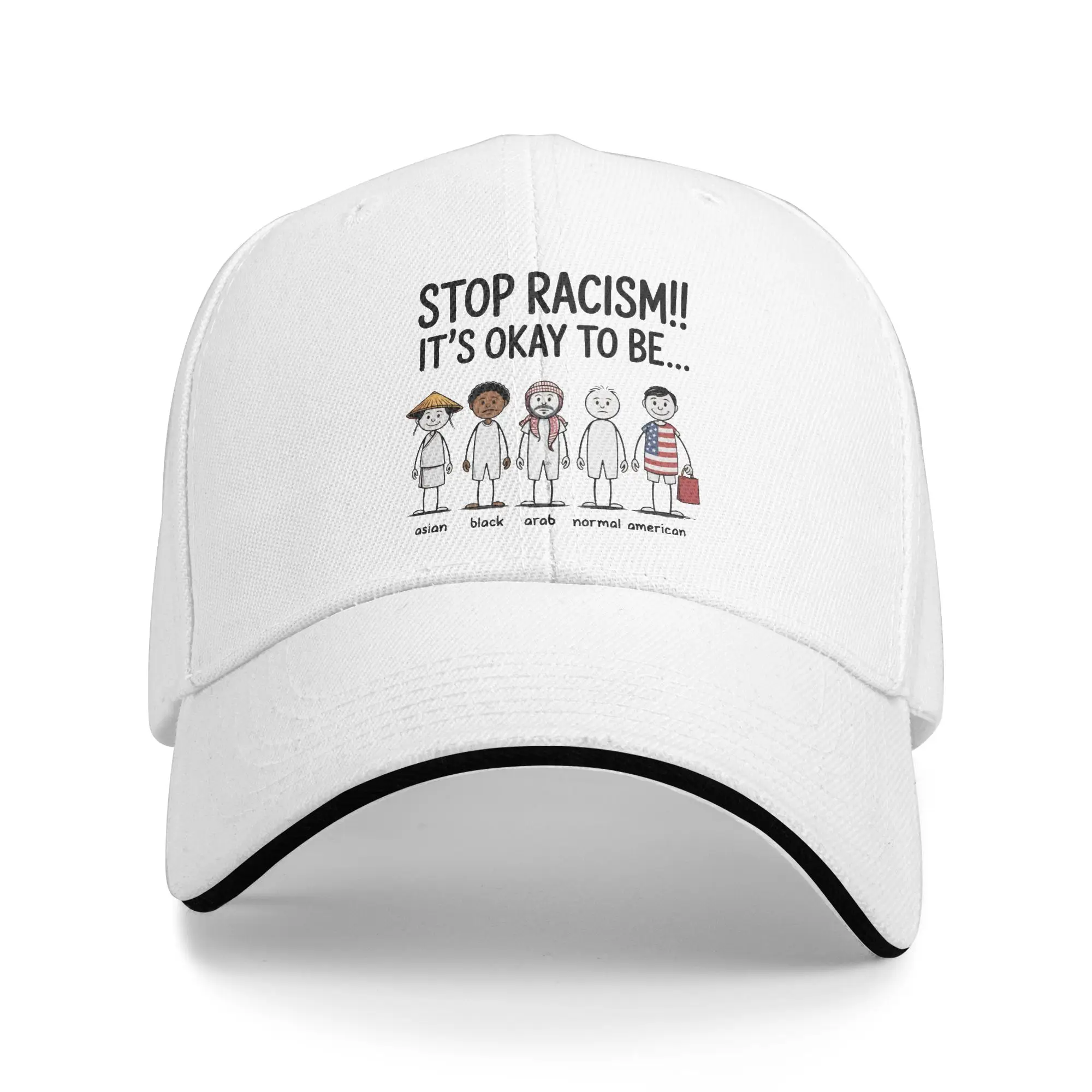 Stop Racism It's Okay to Be Sun Baseball Cap Summer Men Women  Design Hip Hop Hats High Quality Fitted Kpop Rock Snapback Cap