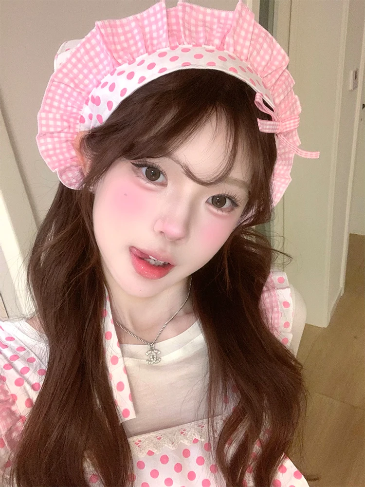 

Pink Polka Dot Cheered Ruffle Headscarf Hair Clip Women's Sweet Lolita Hair Accories Cosplay Props Photoaphy Props