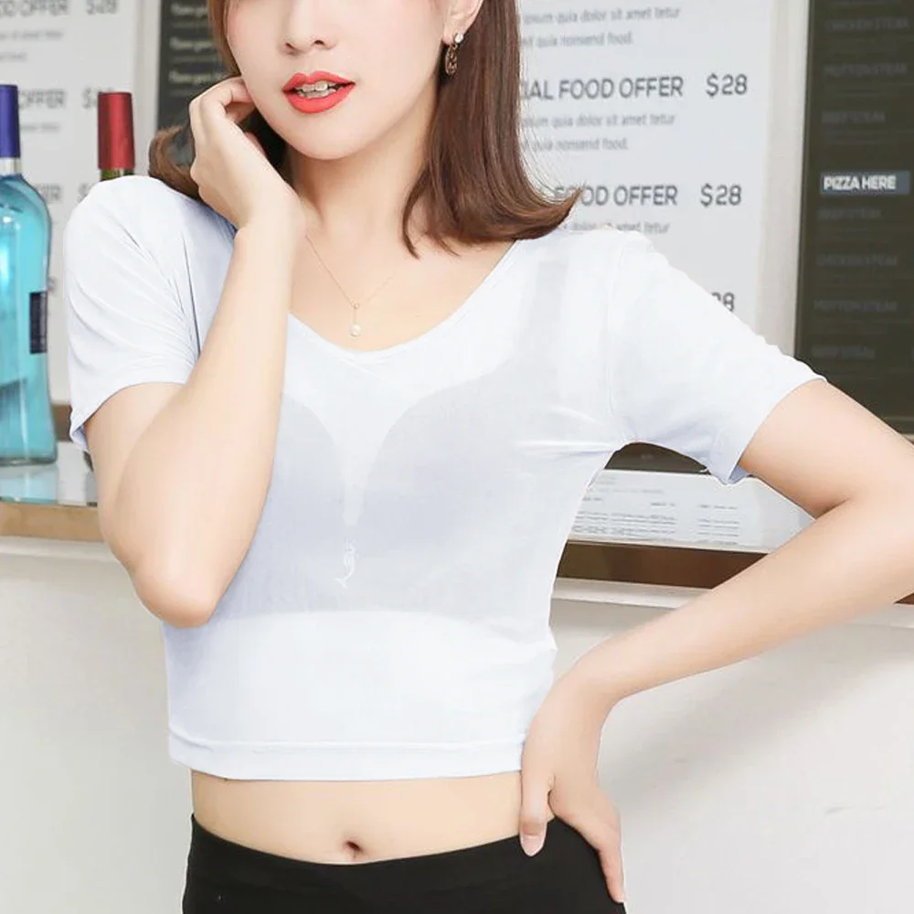 Short Sleeved Half Length Shirt Girls Stretch Mesh Dance T-shirt Transparent Top Women High Street Blouses Ladies Tops Clothes