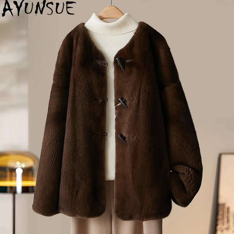 AYUNSUE Natural Mink Fur Coats Woman 2025 Winter Coats Jackets Woman Korean Style Lady Clothes Woman High Quality Pelz Jacke