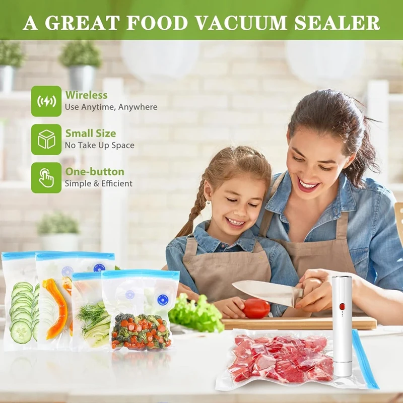 Vacuum Sealer Machine Portable Handheld Vacuum Sealer With 5Pcs Reusable Vacuum Bags For Food Preservation Fresh & Save