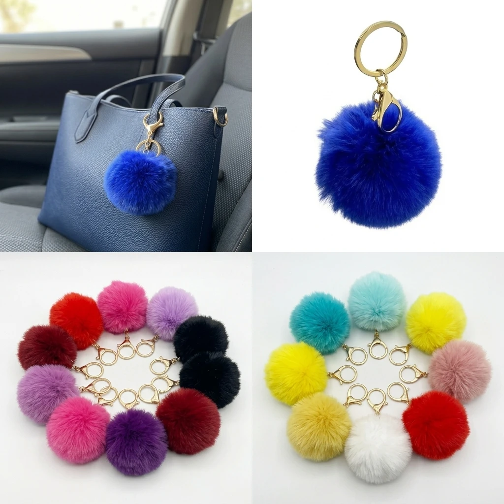 1/10Pcs Fluffy Imitating Otter Rabbit Fur Ball Backpack Keyring Accessories for Women PomPom Keychain Cute Candy Colors Gifts view 2