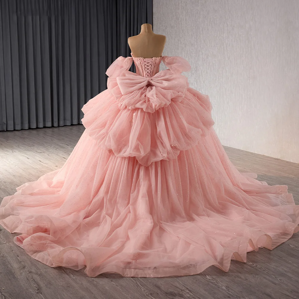 Pink Princess Sweet 16 Quinceañera Dresses Beaded Crystals Detachable Sleeves Pearls Vestido De 15 Anos Custom Ball Gown