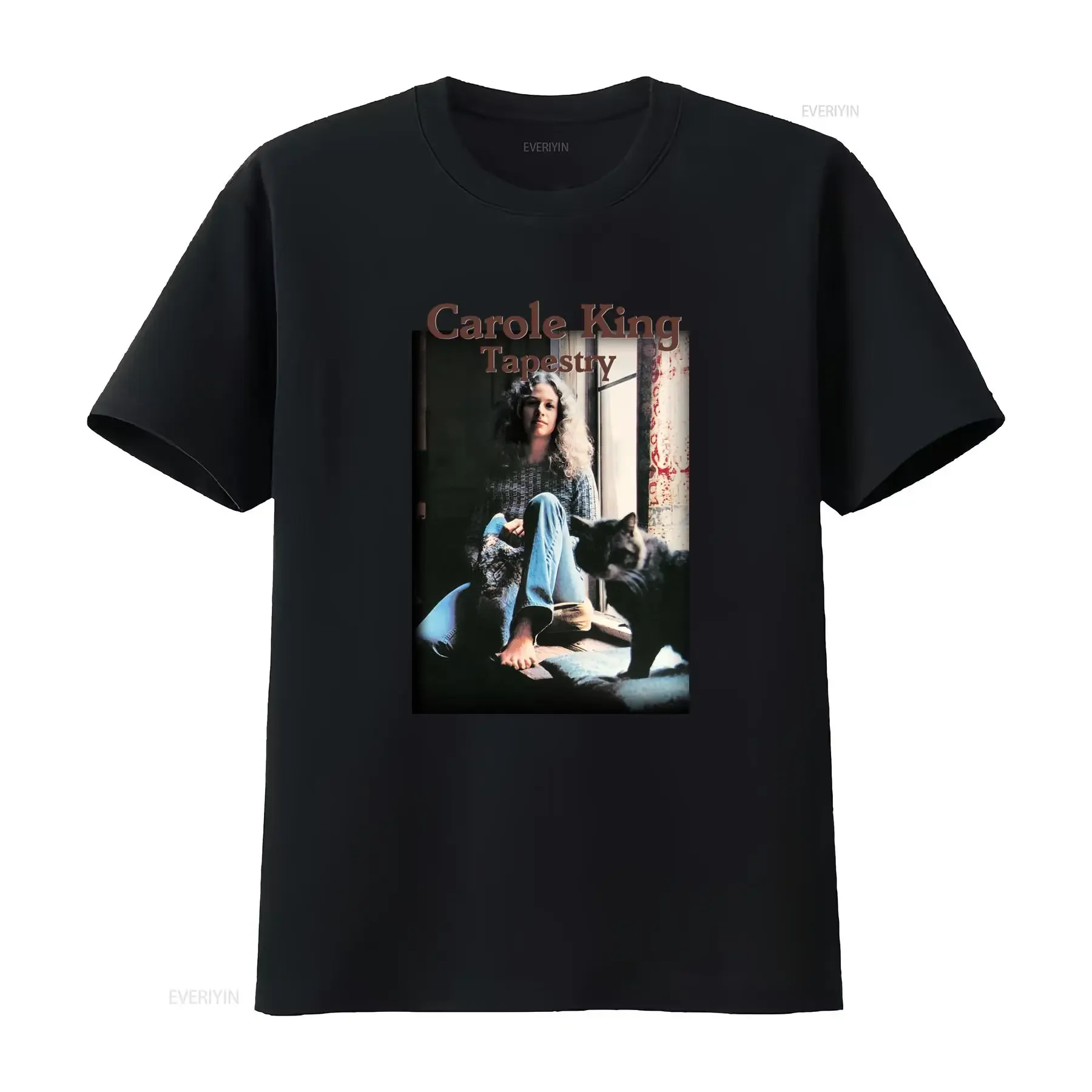 Herre Carole King Tapisseri Album Grafisk Svart T Shirt Vintage Musikdesign med Låttitlar Albumkonst Mjuk Rundhalsad vintage