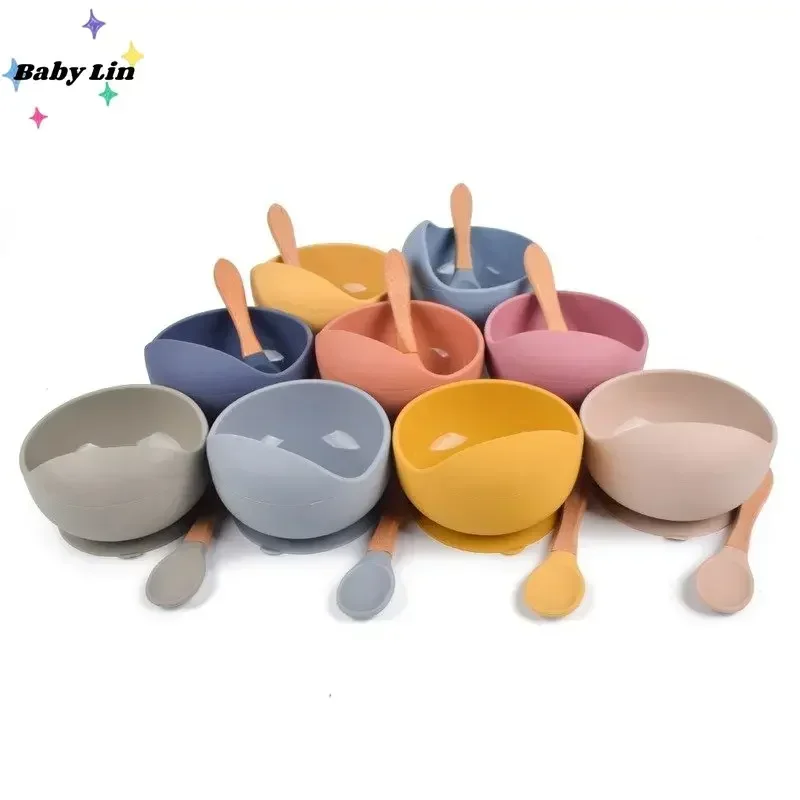 Baby Soft Silicone Spoon Candy Color Safety Baby‘ Learning Wood ‘Spoon Non-Slip Spoon’ Children Kids Boy Girl Food Feeding Tools