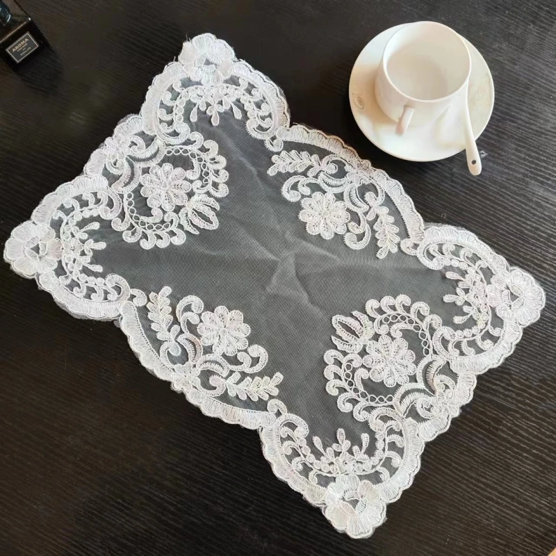 European Classical White Lace Embroidered Rectangular Fruit Dessert Coffee Table Coaster Tea Mat Jewelry Box Antique Cover Cloth