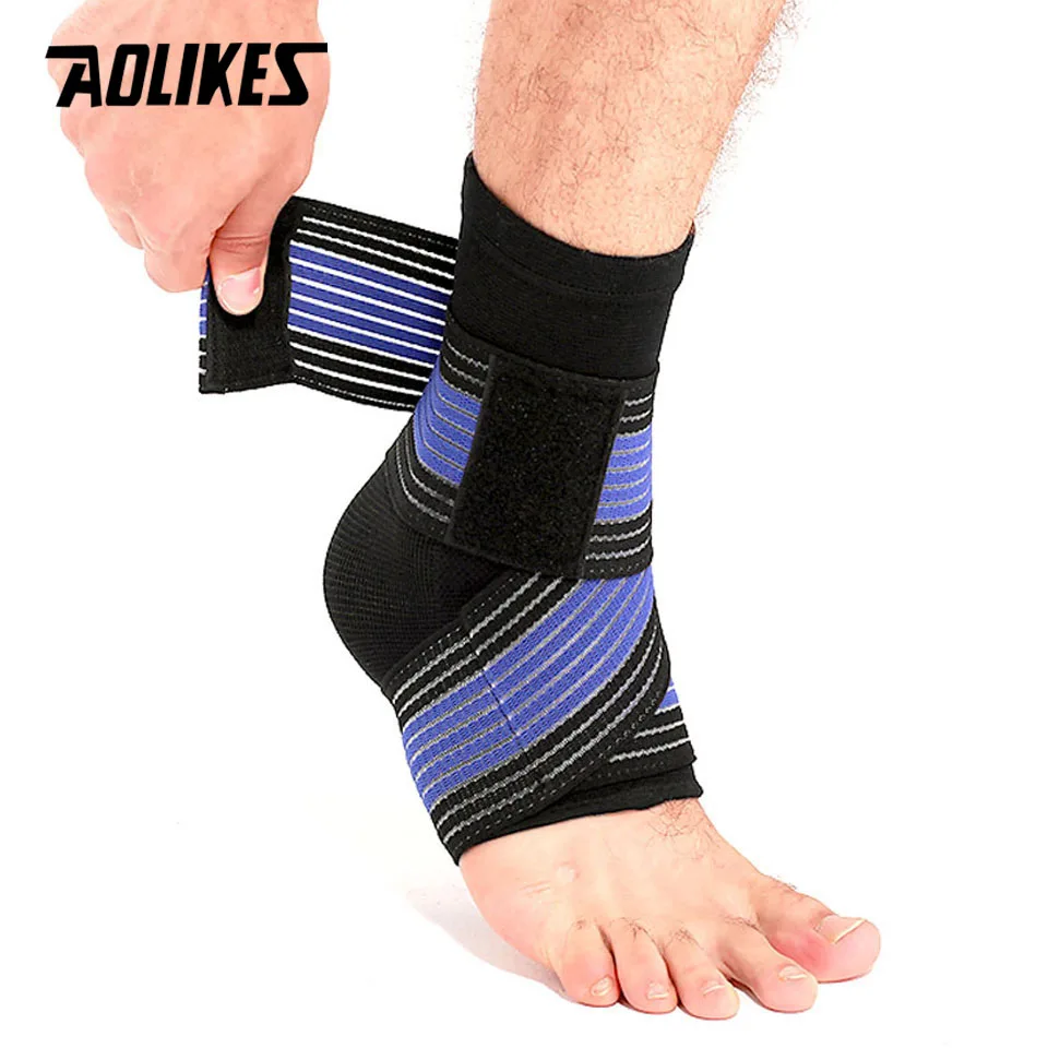 AOLIKES 1PCS Professional Sports Ankle Strain Wraps Bandages Elastic Ankle Support Brace Protector For Fitness Running