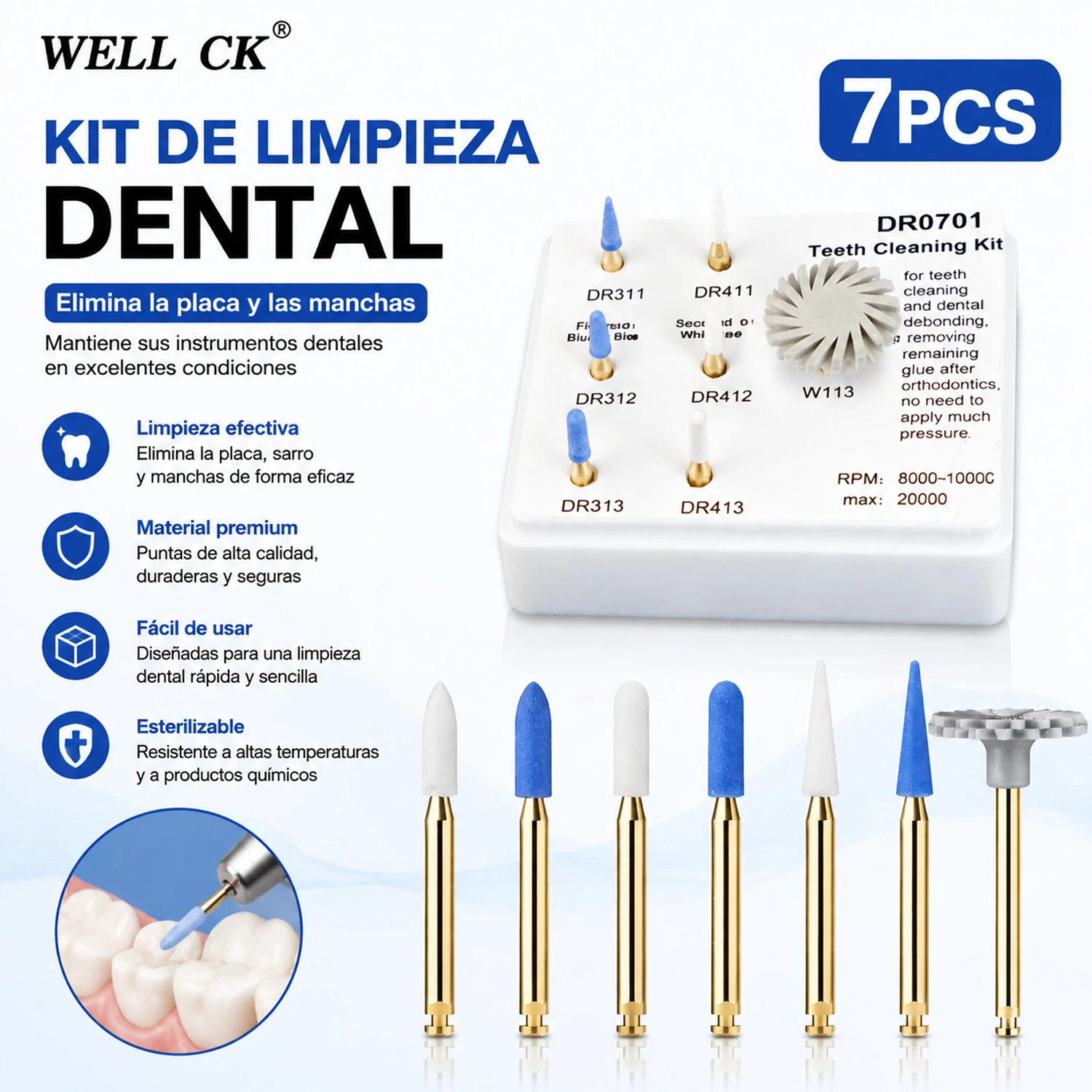 7Pcs/Box Dental Polishing Spiral Wheel Kit Prophy and Clean for Polishing&Finishing Orthodontic Adhesive Removes Calculus