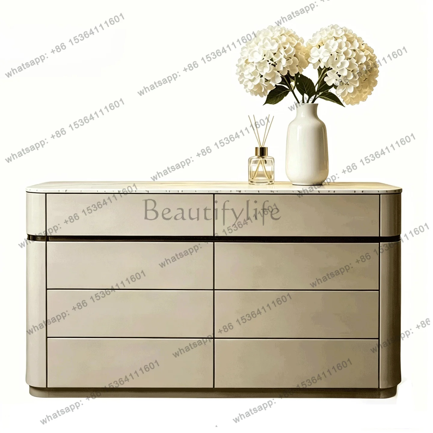 Italian light luxury six-chest cabinet natural luxury stone storage bedroom bedside storage living room wall cabinet