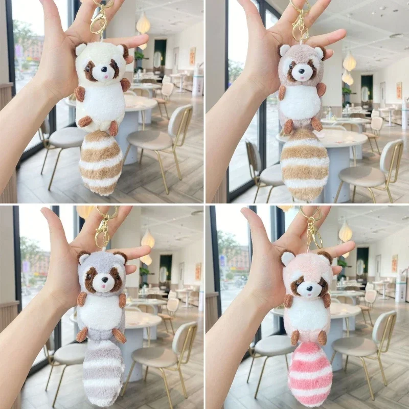 Plush Big Tailed Raccoon Charm พวงกุญแจเครื่องประดับน่ารักผู้หญิงพวงกุญแจรถกระเป๋าเป้สะพายหลังกระเป๋าถือ Charm จี้คีย์ผู้ถือ