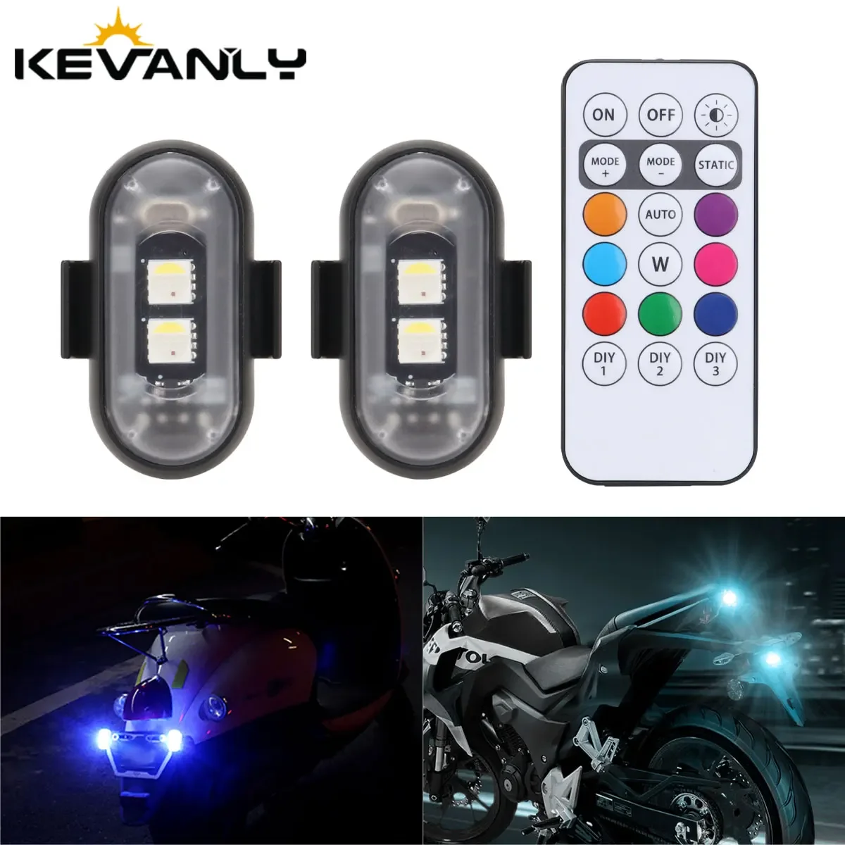 2 IN 1 Motorcycle LED Strobe Light Wireless Remote Control Aircraft Airplane Strobe Warning Lights for Car Bike Drone Motor
