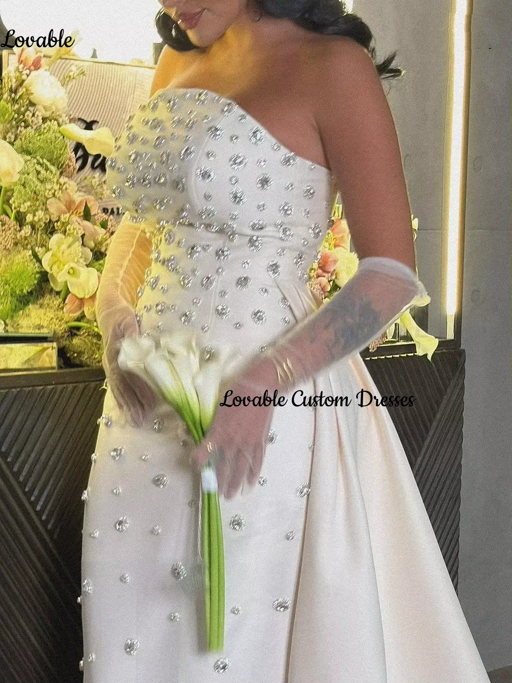 Robes De bal personnalisées sans bretelles, ligne a, perles, robes élégantes pour femmes, fermeture éclair, robe De soirée De mariage, gilet