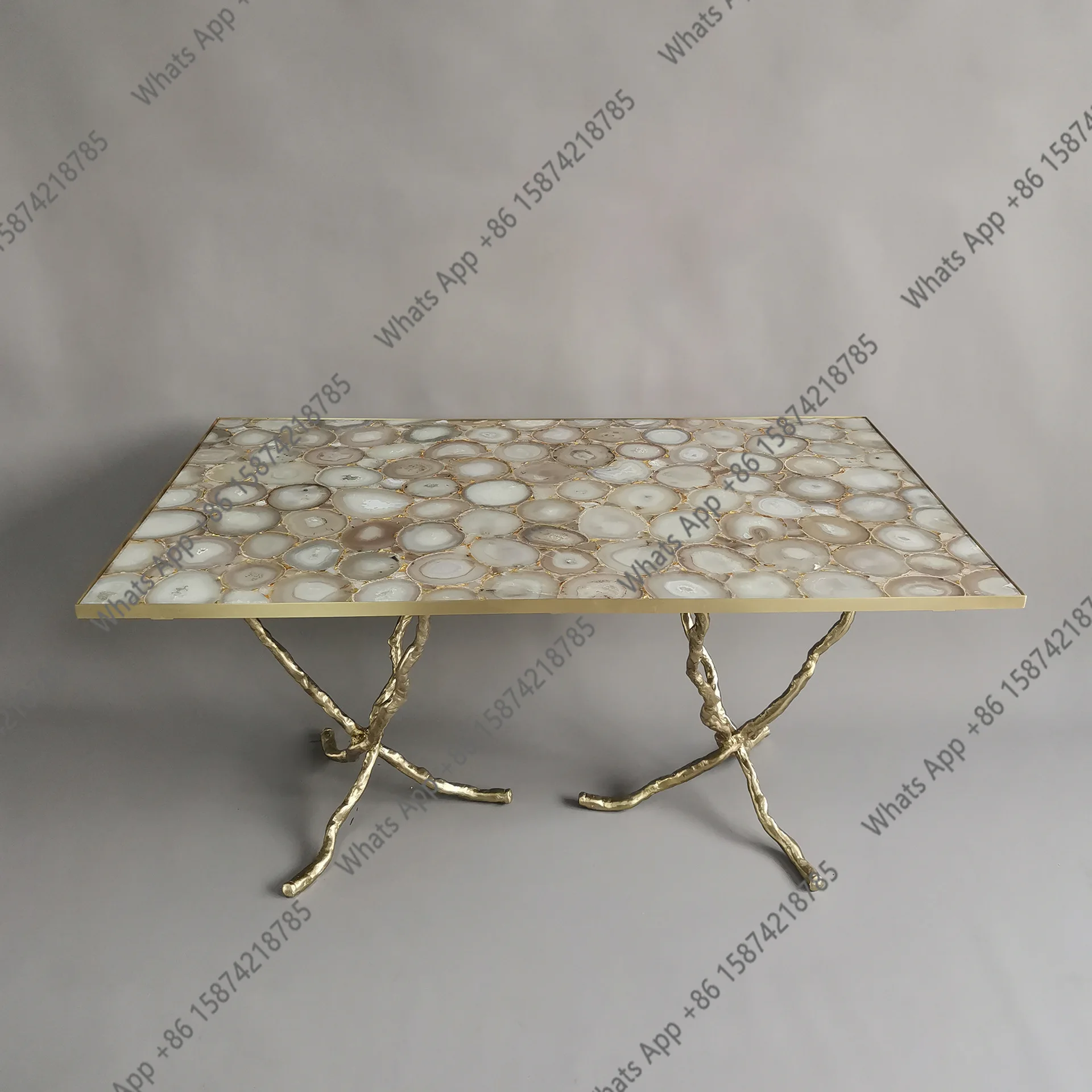 Modern all-copper light luxury agate desktop edge few villa hotel model room designer sofa edge few