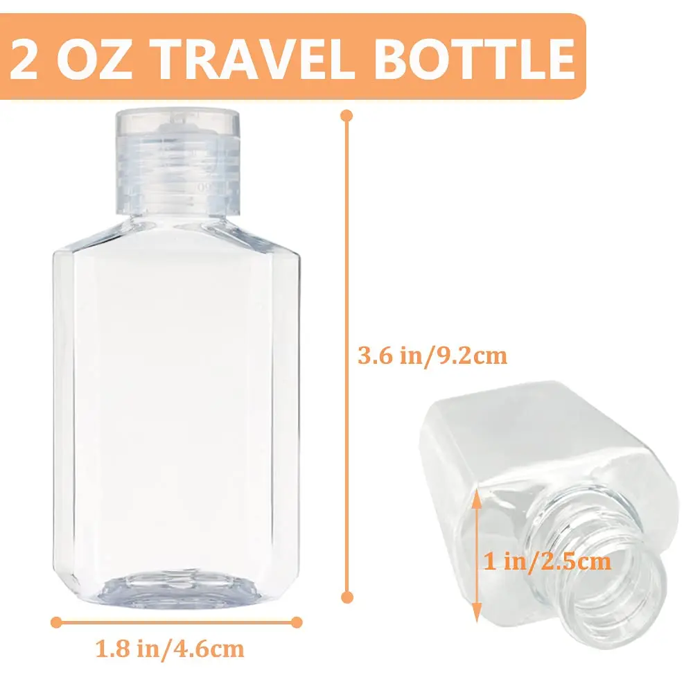 50Pcs 2Oz Plastic Refillable Bottles with Flip Cap,Clear Empty Hand Sanitizer Bottles,Portable Reusable Containers for Shampoo