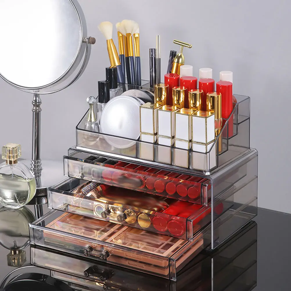 

Transparent Stackable Drawer Organizer Storage Box for Makeup Brushes Lipstick Foundation Eyeshadow Blush Desktop