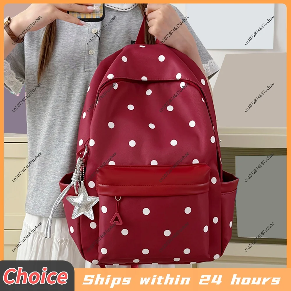 Polka Dot Aesthetic Preppy Backpack Kawaii Sweet Campus Bookbag Travel Casual Daypack for Elementary & Middle Girl Students