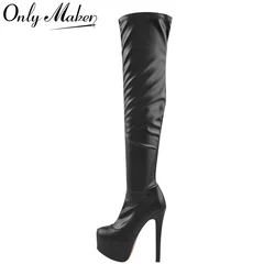 Onlymaker  Women Platform Sexy Over The Knee Boots Lady  Thin High Heels Buckle Black Side Zipper Female Boots