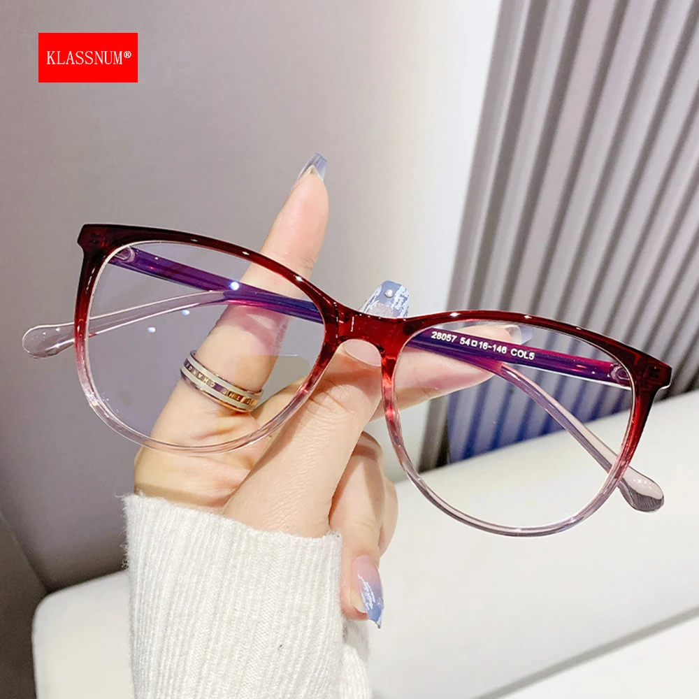 KLASSNUM Gradient Colored Frame Women Anti Blue Light Glasses Eyeglass Retro Transparent Computer Eyepiece Luxury Fake Glasses