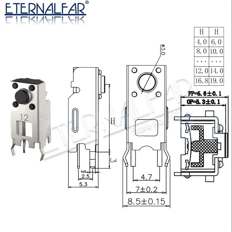 Tact Switch 6*6*4.0~19H BY 6 8 10 12 14 16.8 Height 2DV Bracket Mouse Side Button 6x6 Micro-movement High Foot Button Bracket