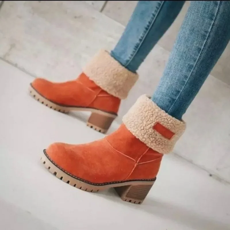 

Women Winter Fur Warm Snow Boots Ladies Warm Wool Booties Ankle Boot Comfortable Shoes Turned-over Edge Casual Women Mid Boots