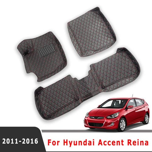 Imagen 1 del producto Para Hyundai Accent Reina 2011 2012 2013 2014 2015 2016 alfombrillas de coche estilo alfombra de cuero personalizada accesorios interiores proteger