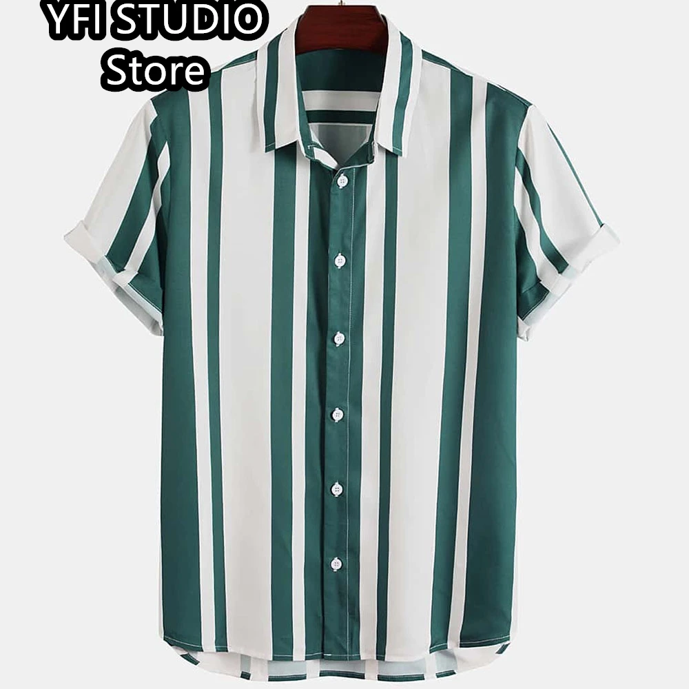 Simple Stripes 3D Hawaiian Shirt Men Clothes Loose Breathable Men's Shirts Summer Male Shirts Short Sleeve2025 Male Clothes