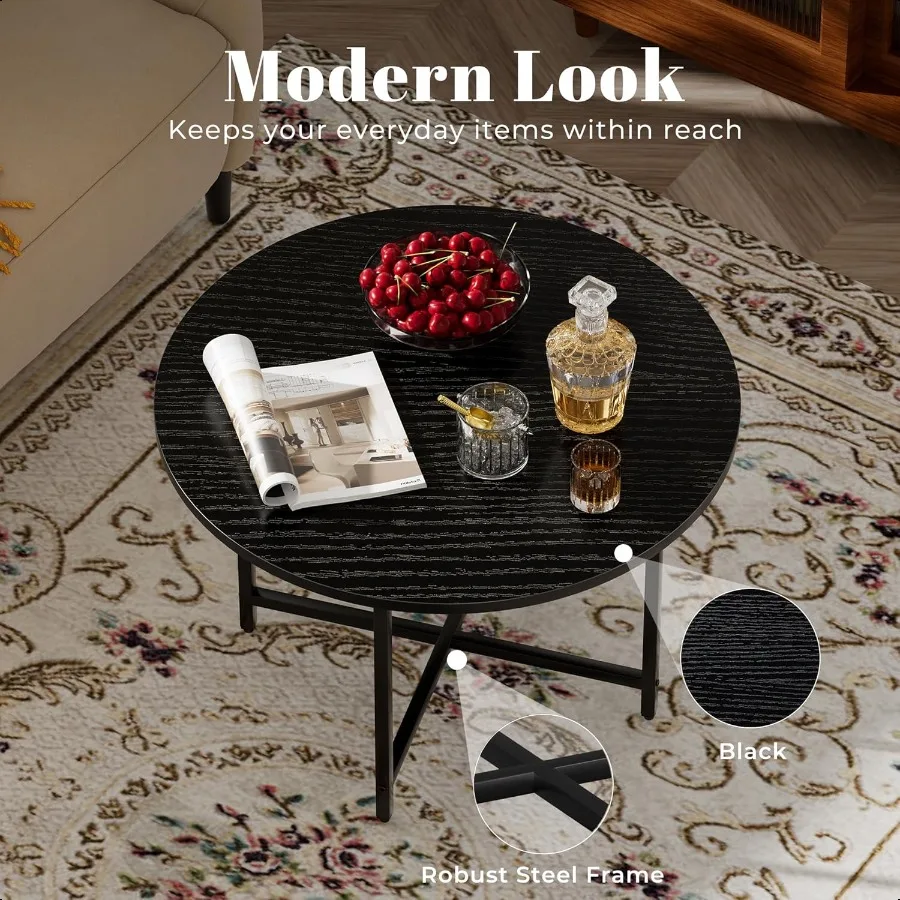 طاولة قهوة مستديرة، طاولات قهوة صغيرة لغرفة المعيشة، طاولة قهوة خشبية مع إطار معدني، طاولة أرضية للجلوس على F