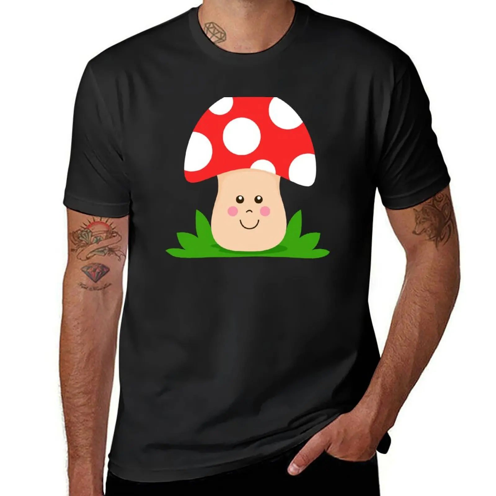 Happy Mushroom Toadstool T-Shirt plain Aesthetic clothing Men's cotton t-shirt