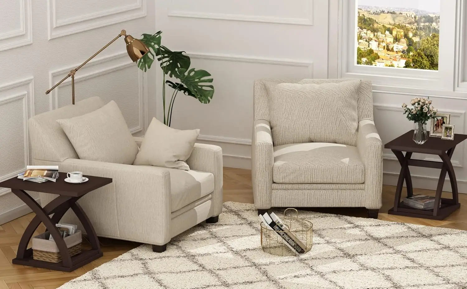 End Side Table Set Of 2, Modern End Table With Storage Shelf, X-Design Side Table Living Room (Espresso)