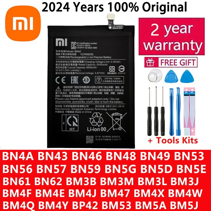 Original Battery Xiaomi Mi Redmi Note Pocophone Poco F1 F2 F3 3 3S X3 4 4X K40 5 6 7 8 8T 9 9A 9C 9T 10 10S 10T 11 12T Pro Lite