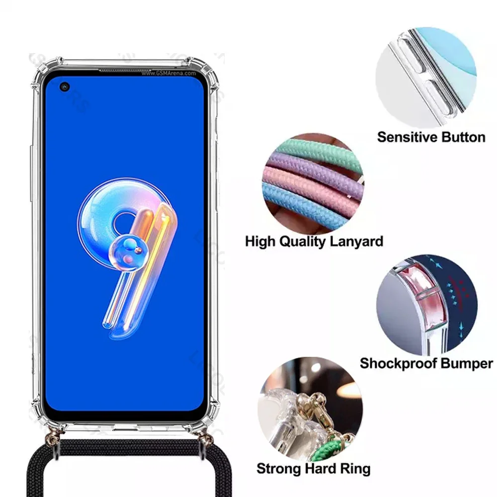 Adjustable Rope Case for ASUS Zenfone 11 Ultra 10 9 8 Cover Crossbody Lanyard Shoulder Strap Air-bag Crystal Soft Shell Funda