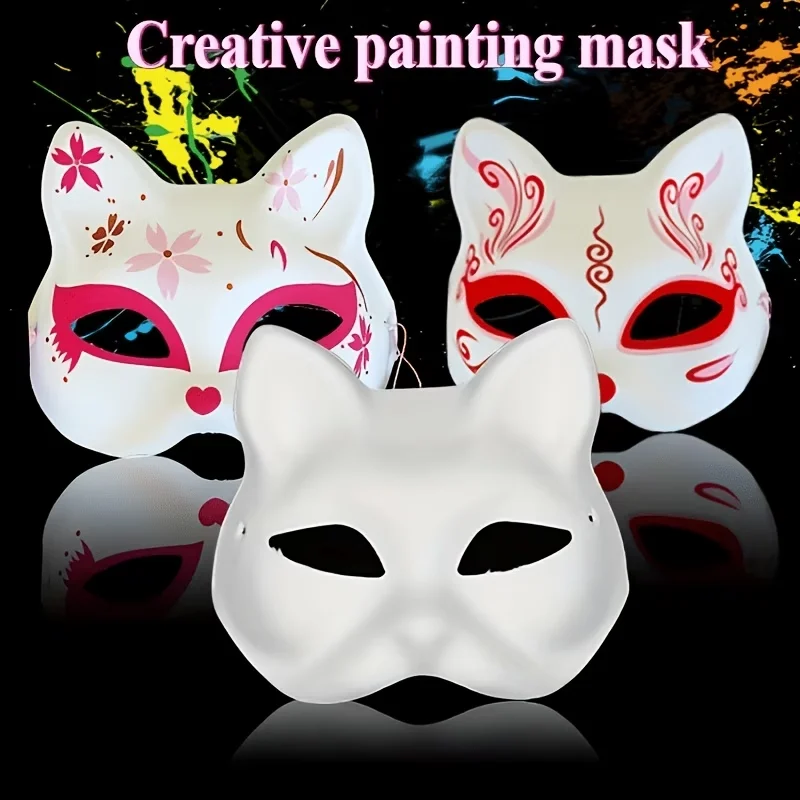 Weiße Unbemalte Katzen- und Fuchsgesichtsmasken aus Papier, Malrequisiten, für Handarbeit/Party-Aktivitäten DIY Handgezeichnete Katzengesichtsmaske