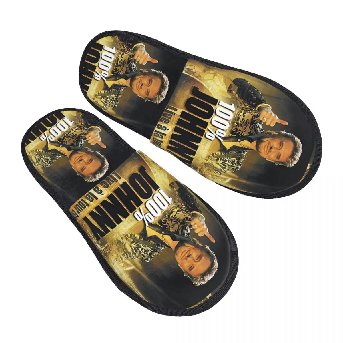 

Custom Johnny Hallyday Guest Slippers for Bathroom Women French Rock Singer House Slipper