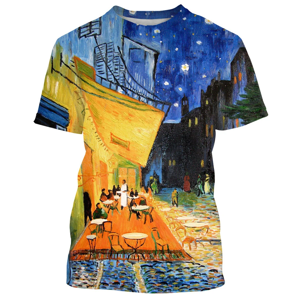 T-shirt Manches Courtes pour Homme et Femme, Streetwear, Peinture à l'Huile de Van Gogh, Impression 3D, Harajuku