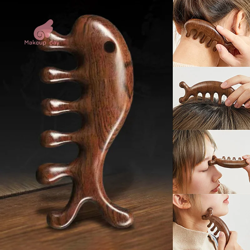 

Body Meridian Massage Comb Sandalwood Five Wide Tooth Comb Acupuncture Therapy Blood Circulation Anti-static Smooth Hair Comb