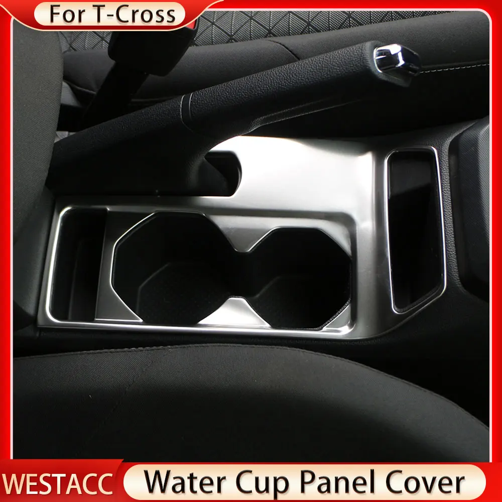 Car Center Console Water Cup Panel Sticker Trim Cover for Volkswagen VW T-Cross Tcross 2018 2019 2020 2021 2022 2023 Accessories